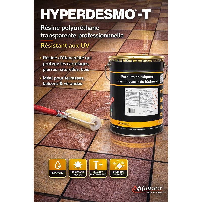 Résine étanchéité terrasse transparente HYPERDESMO-T appliquée sur carrelage